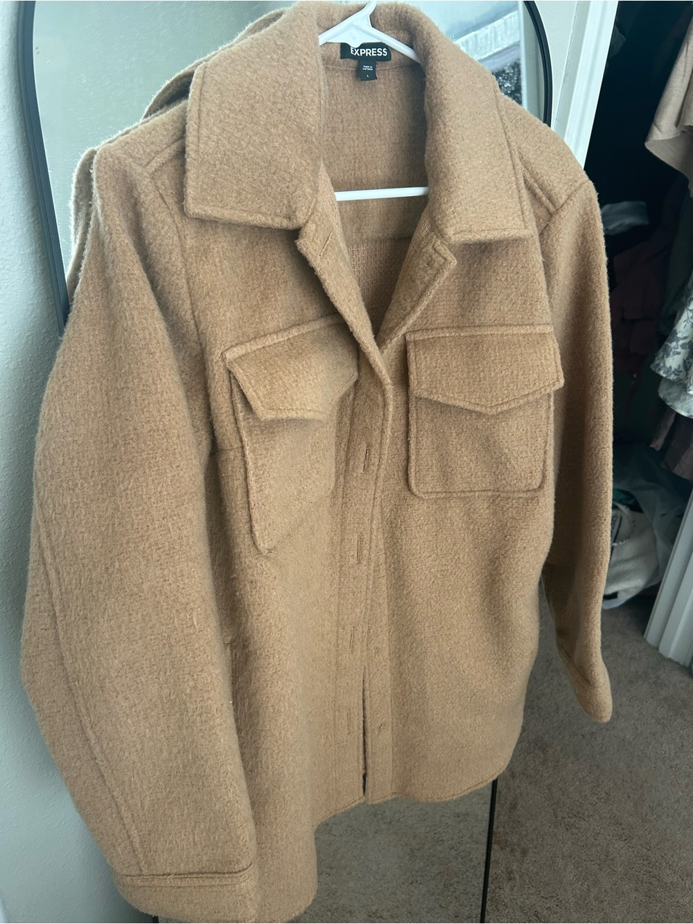 Express Camel Brown Wool-Blend Coat - Large